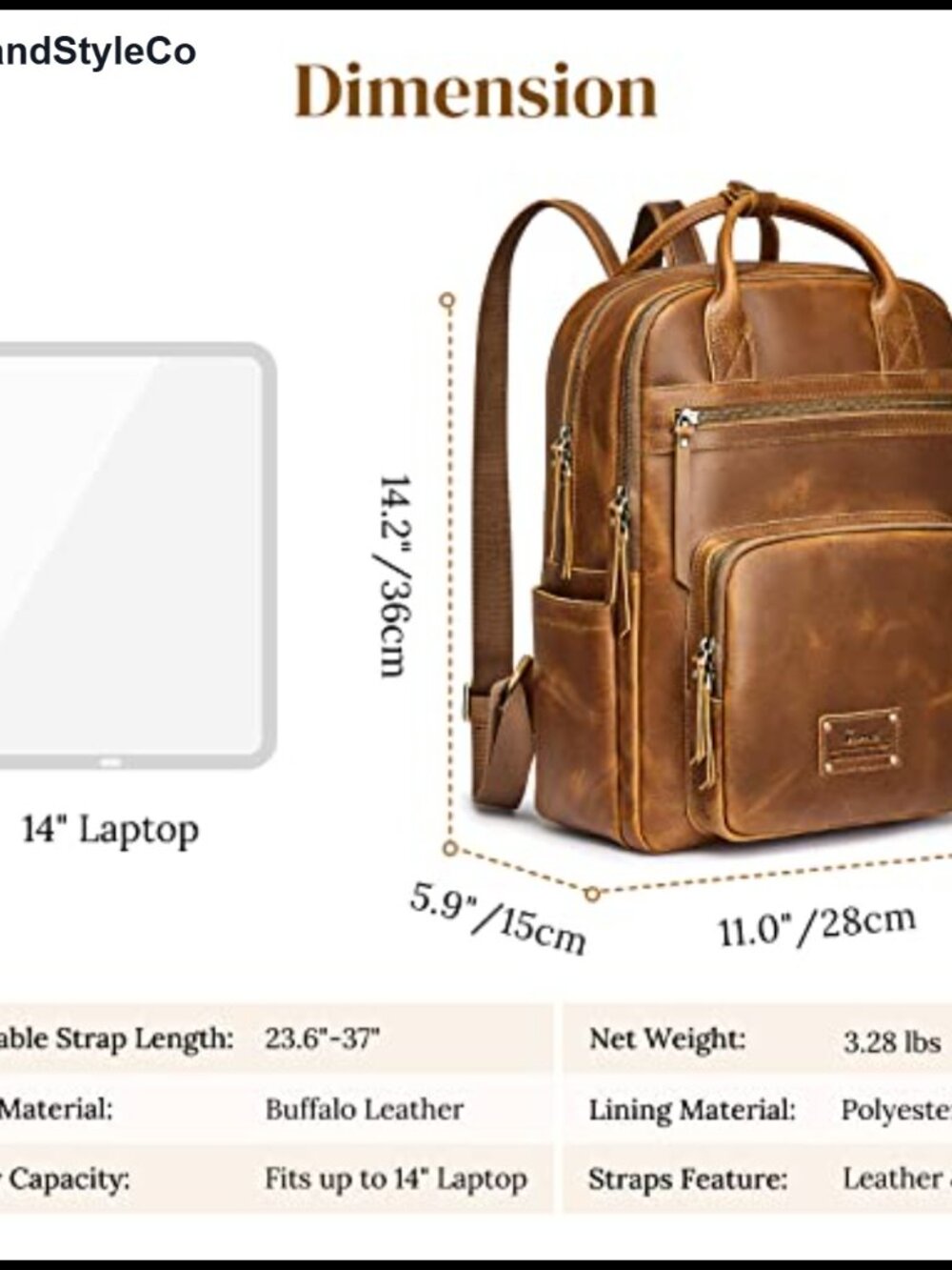 S-ZONE Leather Backpack Purse for Women Men Luggage Sleeve Daypack Travel - Picture 2 of 5
